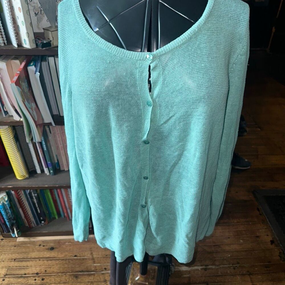 Eileen Fisher lightweight green button down linen luxe cardigan